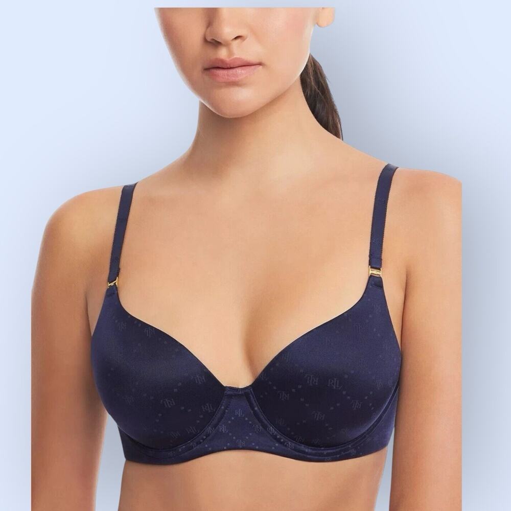 Lauren Ralph Lauren Comfort Repeat-Logo Wireless T-Shirt Bra Navy 38D NWT NEW